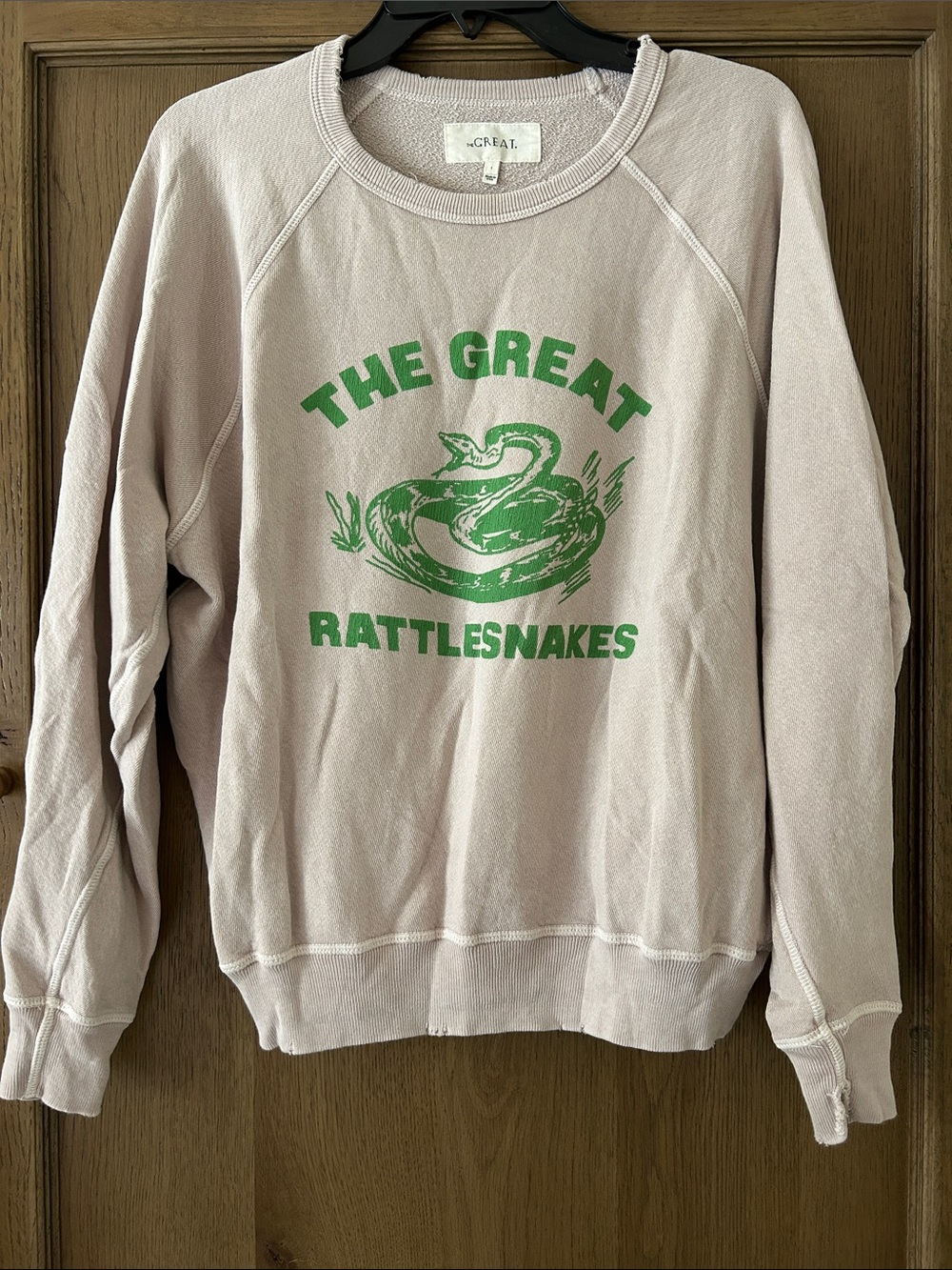 The Great College Sweatshirt Rattlesnakes 1 S Oyster Grey Cotton USA Distressed